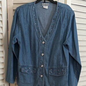 Saint Germain Paris Medium Chambray Button Down Shirt With Rhinestone Buttons &‎